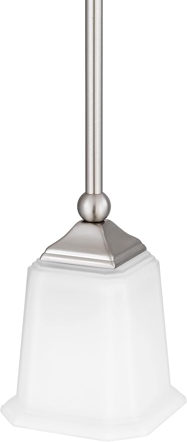 Tawson Nox Modern Farmhouse 1-Light Pendant Ceiling Light with White Glass Shade in Brushed Nickel Finish for Kitchen Island, Hallway, Entryway, Passway, Dining Room, Bedroom, Living Room