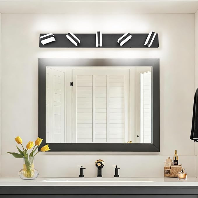 PRESDE 5-Light LED Vanity Light for Bathroom Matte Black Bathroom Light Fixtures Over Mirror Modern Bath Wall Lighting