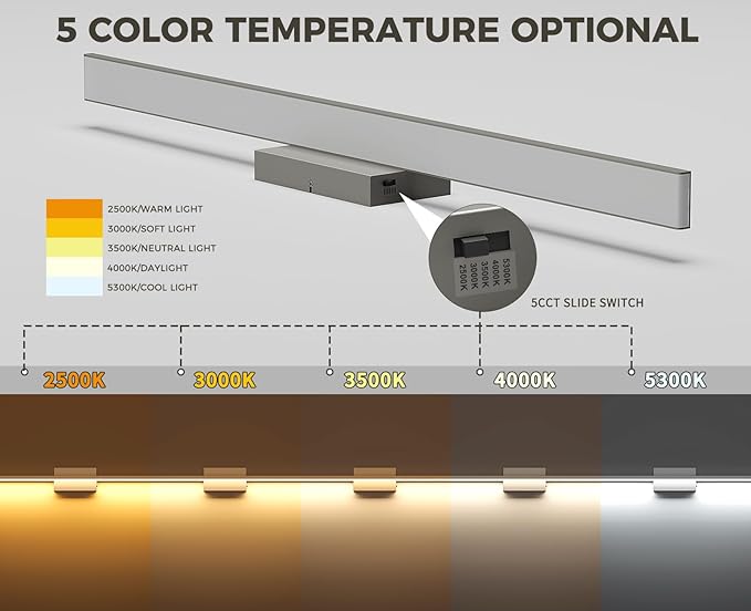 JUSHENG Brushed Nickel Vanity Lights 5CCT Dimmable Vanity Light Bar LED Bathroom Light Fixtures 39.37'' Inch 36W