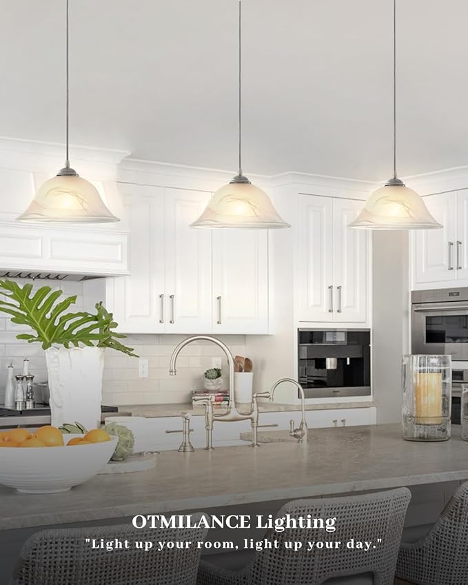 Kitchen Pendant Lighting Over Island, 11.8” White Frosted Glass Pendant Lights, Farmhouse Pendant Lights Kitchen Island, Modern Chrome Kitchen Pendant Light for Dinning Living Room (1 Pack)