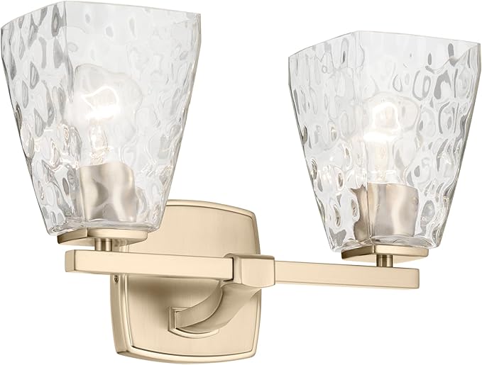 Kichler Marant 14.25" 2-Light Bathroom Vanity Light Fixture with Clear Water Glass in Champagne Bronze for Powder Room Over Mirror (14.25" W x 9.5" H), 55215CPZWTR