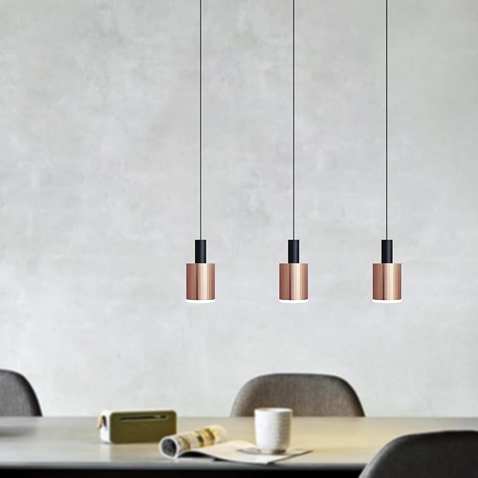 Virgo 3 Mini Pendant Lighting Black-Copper - LED Hanging Light Fixture for Kitchen Island, Bar, Foyer - Cluster Pendants - Dimmable, Adjustable Wire, Lamp Bulb Included