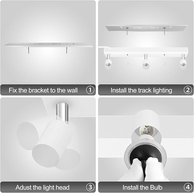 Plug in Track Lighting, 16" LED Track Light Fixtures Ceiling, White 3 Way GU10 Wall Spotlight, Rotatable Track Head, Plug in Ceiling Light Kitchen Hallway Living Room,15 Foot Power Cord(NO Bulb)