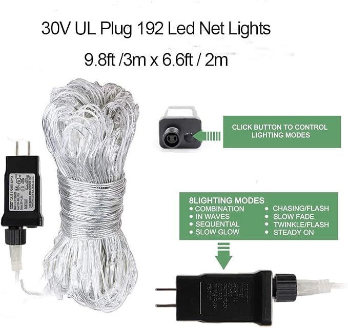 woohaha Outdoor Christmas Net Lights, 9.8FTx6.6FT 192 LED Plug-in Mesh Lights with 8 Lighting Modes, Connectable Light for Bush Christmas Garden Tree Holiday Wedding Party Decor,Multicolor