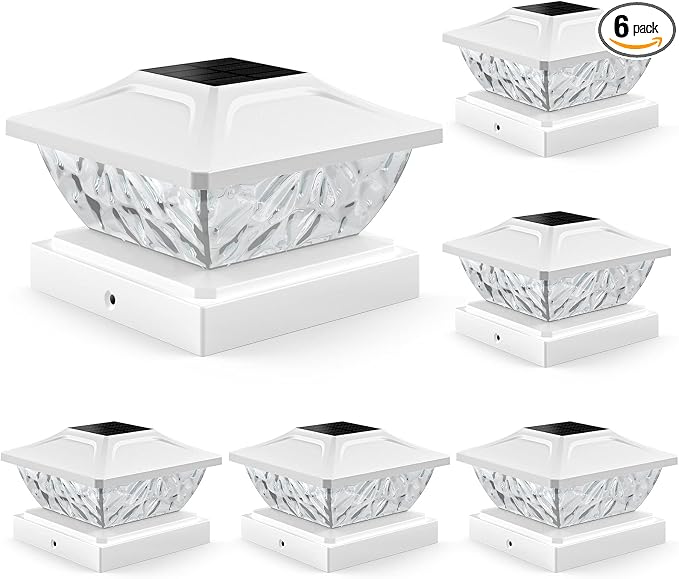 Solar Post Cap Lights Outdoor 6 Pack, 2 Modes Bright Fence Post Solar Lights Outdoor Waterproof, Deck Fence Post Cap Light Solar Powered for 4x4 4.5x4.5 5x5 Posts for Garden Decor