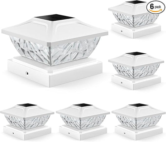 Solar Post Cap Lights Outdoor 6 Pack, 2 Modes Bright Fence Post Solar Lights Outdoor Waterproof, Deck Fence Post Cap Light Solar Powered for 4x4 4.5x4.5 5x5 Posts for Garden Decor