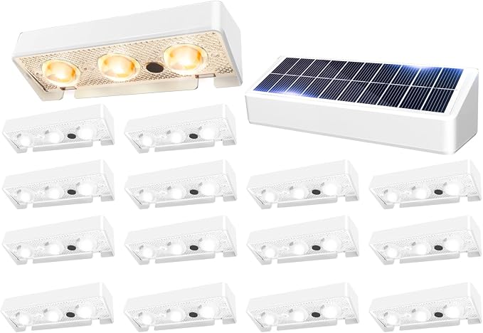 JOFIOS Solar Fence Lights 16 Pack, Warm White, Cool White and RGB Color Glow LED Solar Light, IP65 Waterproof Fence Lights Solar Powered for Patio, Backyard, Railing, Deck and Wall