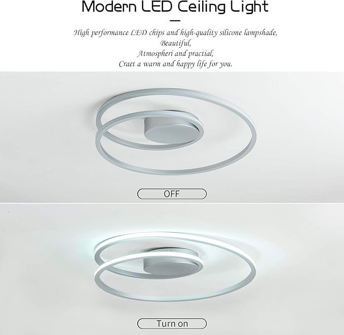 MADEM Room Decor Modern Ceiling Light, 20.5'' Dimmable LED Flush Mount Ceiling Light 47W LED Chandelier Close to Ceiling Light for Bedroom Living Room Dining Room, Silver