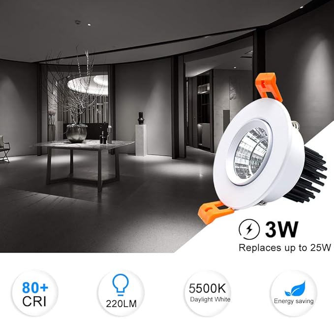 inShareplus 2 Inch LED Downlight, 3W Recessed Lighting COB Dimmable, 5000K Daylight White, CRI80, Ceiling Lights with LED Driver, 1 Pack