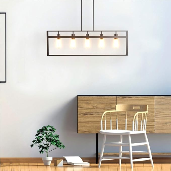 Tangkula 5-Light Island Lighting, Modern Style Domestic Linear Pendant Light Fixture, for Kitchen Dining Room Hallway, Pendant Lamps, Dark Brown Finish