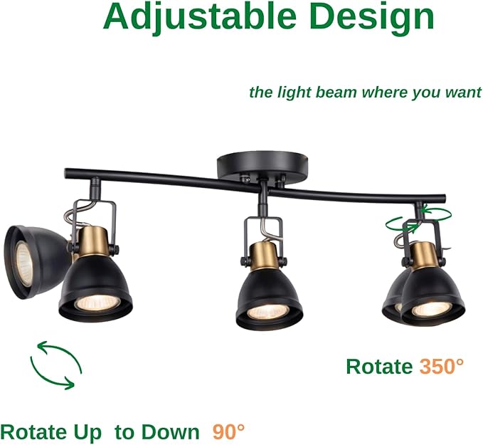 3 Light Foldable Track Lighting Kit, Matte Black Brass Finish Pivot Shades Rotatable Arm with GU10 Socket Modern Ceiling Spot Light for Kitchen,Bedroom,Living Room Home Improvement
