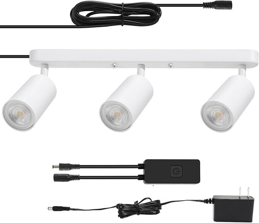 Plug in Track Lighting Track Light Fixtures with Power Cord Wall Spotlight Flexibly Rotatable Heads Plug in Ceiling Lights for Kitchen Cabinet Gallery Bar Living Room 15W 3000K(White, 3 Heads)