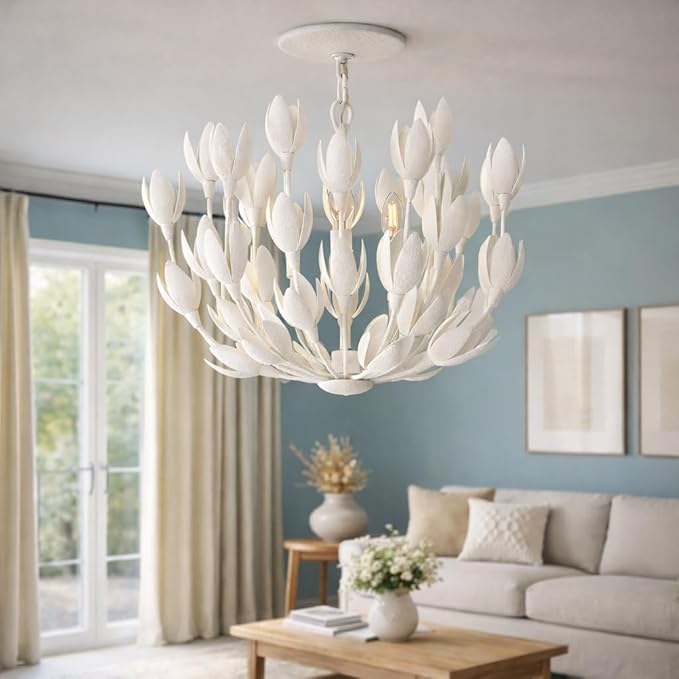 Hinkley Flora Large Convertible Semi-Flush Mount Ceiling Light - from the Lisa McDennon Collection, Handmade, Hand-Painted, Bulbs Nestled Inside Flowers, Converts to Pendant - in Textured Plaster