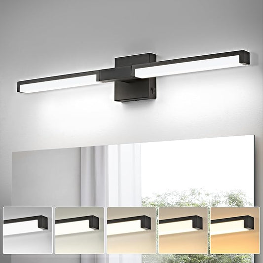 OKELI Modern Bathroom Light Fixtures Over Mirror, 24 Inch Matte Black Vanity Light Bar for Bathroom, 12W 5CCT Diammable Wall Light