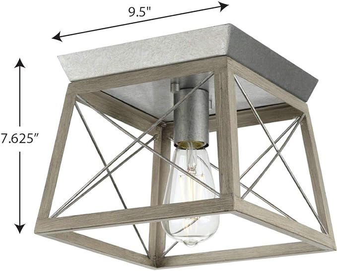 Progress Lighting Briarwood Collection 1-Light Ceiling Light, Flush Mount Ceiling Light Fixture for Interior Kitchen Lights, Hallway, Bedroom, Living Room, 9.5-Inch by 9.5-Inch, Galvanized Finish