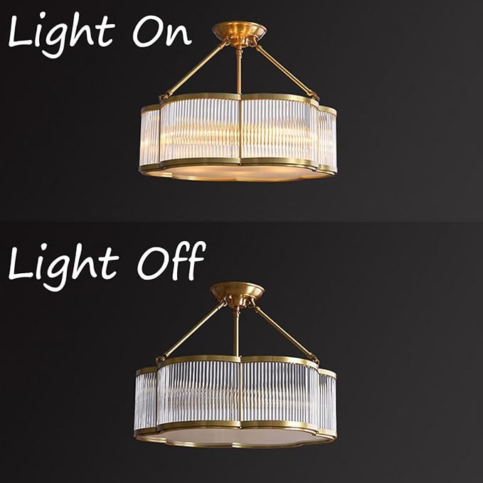 Vintage Semi-Flush Gold Chandelier,Mid-Century Modern Brass Ceiling Light Fixture,Art Deco Floral Ceiling Light,Frosted Glass Ceiling Lamp for Nursery Bedroom Kitchen