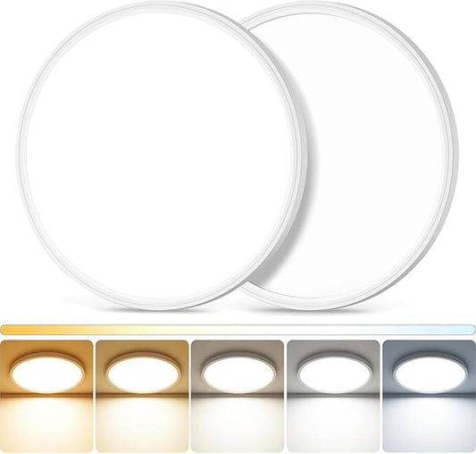 DLLT LED Flush Mount Ceiling Light: 2Pack 12 inch Super Slim Kitchen Lighting Fixtures Ceiling - 5 Color Temperatures (2700K-6000K) Round White Ceiling Light Fixtures for Bedroom Garage Hallway