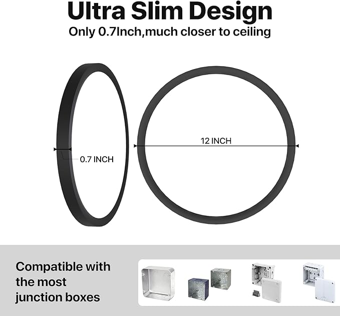 2Pack LED Flush Mount Ceiling Light Fixture Black,12Inch 24W 2640LM,Dimmable 5 CCT Selectable (2700K-6500K),Round Flat Panel Light for Bedroom,0.7Inch Thin Modern Low Profile Design for Hallway