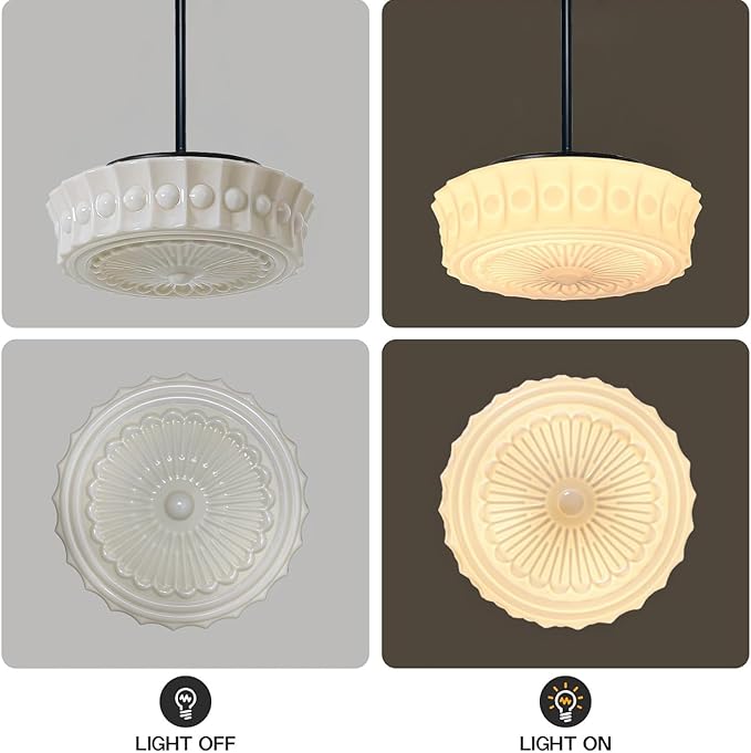 Vintage Glass Pendant Light, Mid-Century Modern Creamy Hanging Light Fixture with 14" Glass Shade, Adjustable Stem Industrial Ceiling Lamp for Kitchen Island, Dining Room, Entryway