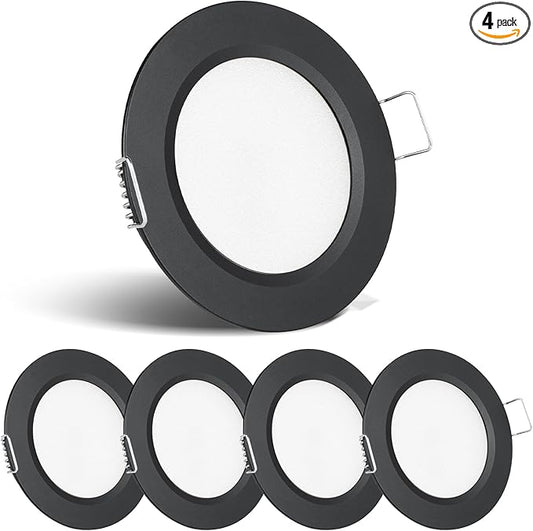 acegoo RV Recessed Ceiling Light 2-3/4” 12V Dimmable LED Puck Light for Campervan Truck Caravan Boat Roof Under Cabinet Lighting, Flush Mount Cutout 2-1/4" (Black,Warm White) 4 Pack