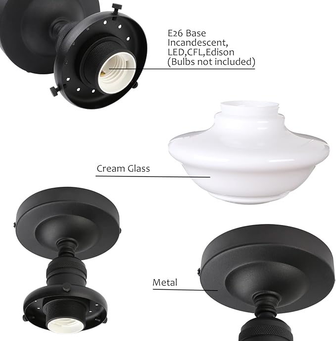 Pathson Vintage Flush Mounted Ceiling Lighting with Milk White Glass Shade, Mid-Century Style Ceiling Light Fixture for Hallway Foyer Loft Living Room Bedroom