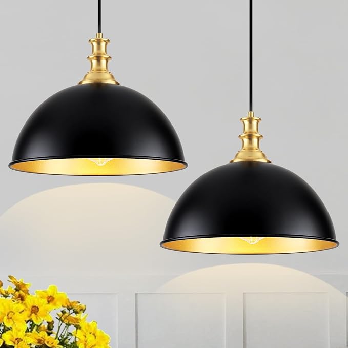 TOULMJ Black Pendant Lights Kitchen Island 2 Pack Farmhouse Pendant Lighting Over Island Adjustable Hanging Hallway Light Fixtures Vintage Dome Chandelier for Hallway Dining Room Foyer Bedroom
