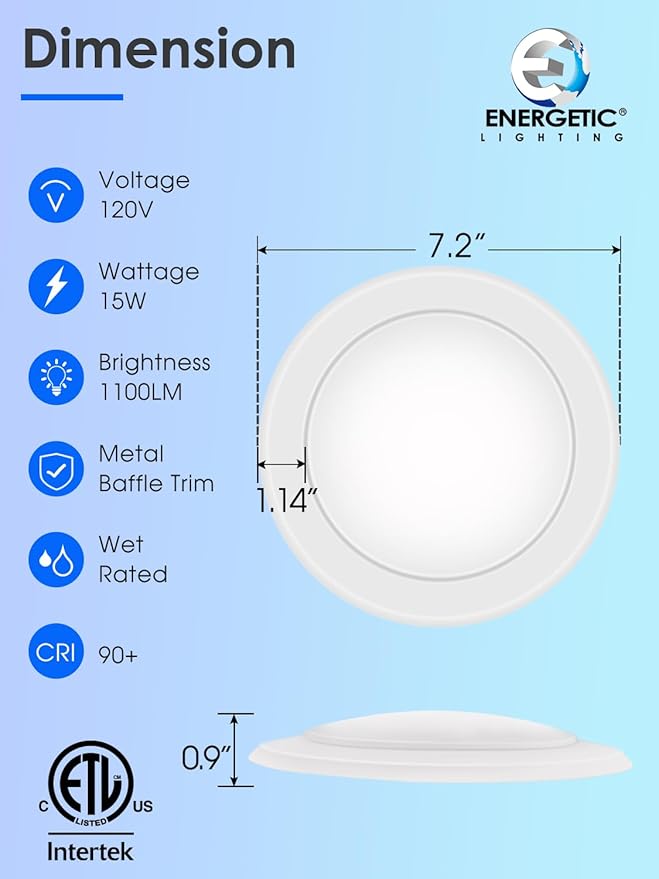 6 Pack 6 Inch LED Disk Light, Dimmable Flush Mount Ceiling Lights, Daylight 5000K, 15W 1100LM, CRI 90+, Low Profile Surface Mount Ceiling Disc Light, Wet Rated, Installs into Junction Box, ETL & FCC