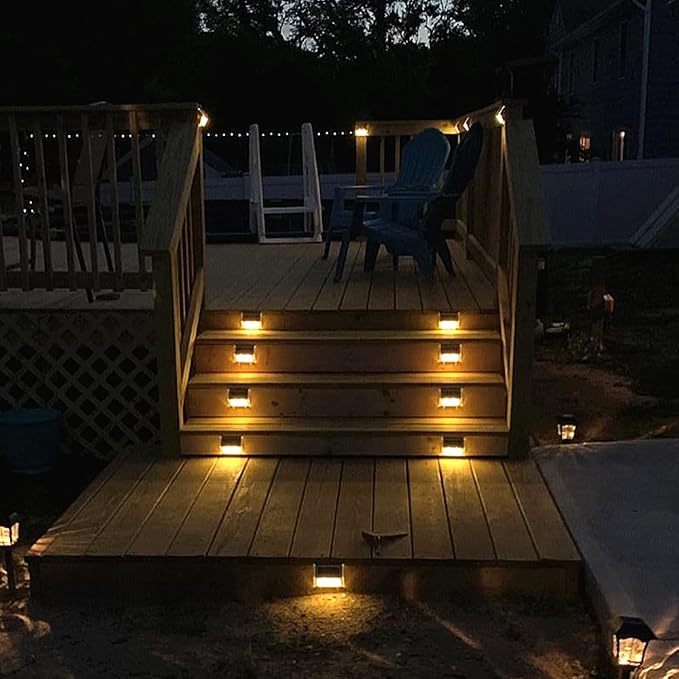 Lightess Waterproof Solar Step Lights for Outdoor Stairs Warm White, 6 Pack | Outdoor Waterproof, Stainless Steel LED, Solar Powered LED For Steps Deck Patio Garden Path Outdoor Decor