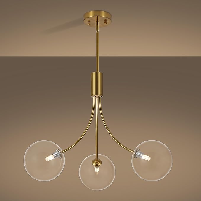 3-Light Modern Kitchen Chandelier,Gold Island Lights with Clear Glass Shade,Perfect Dining Room Lights for Kitchen Island, Living Room,Bedroom,Or Foyer Entryway,25.2 Inch,G9 Bulb