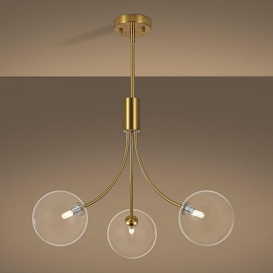 3-Light Modern Kitchen Chandelier,Gold Island Lights with Clear Glass Shade,Perfect Dining Room Lights for Kitchen Island, Living Room,Bedroom,Or Foyer Entryway,25.2 Inch,G9 Bulb