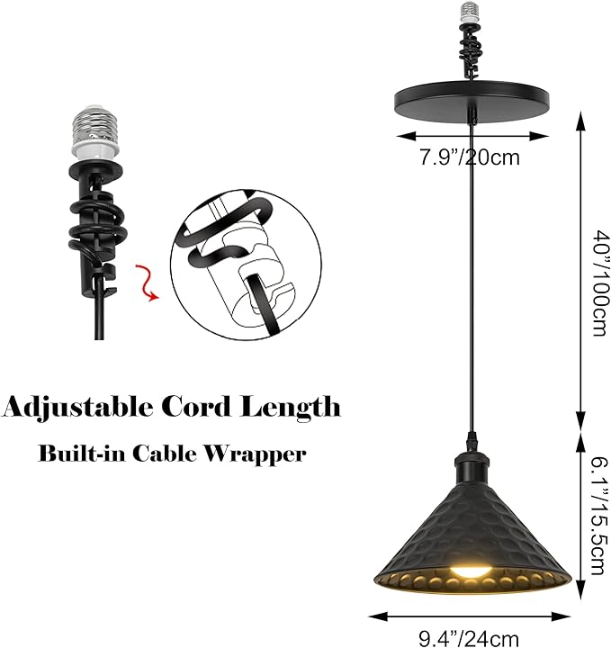 Kiven Instant Light Conversion Kit for 4/5/6inch Hole,Black Farmhouse Lighting Recessed Can Light Conversion Kit to Pendant with E26 Screw-in Adapter for Kitchen Island Living TB2776