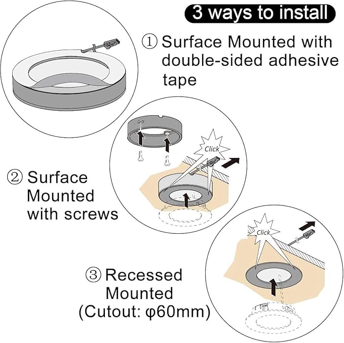 VST Smart Under Cabinet Lighting Work with Alexa Google Home Assistant App Remote Control, Recessed or Surface Mount 12V 2W/pc Puck Light for Kitchen Under Counter, Display Case, 6 Pack 3000K~6000K.