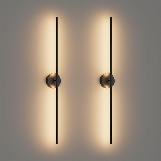 Modern Wall Sconces Set of Two 3000K 40In Hardwired Black Bathroom Sconce Vanity Light Bar 360° Rotate Warm Light for Bedroom Bathroom