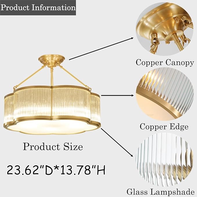 Vintage Semi-Flush Gold Chandelier,Mid-Century Modern Brass Ceiling Light Fixture,Art Deco Floral Ceiling Light,Frosted Glass Ceiling Lamp for Nursery Bedroom Kitchen