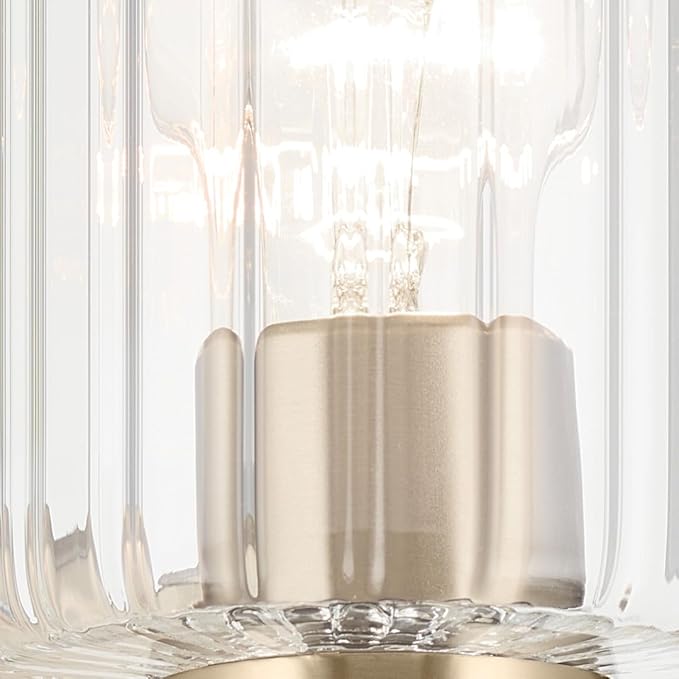 Kichler Gioe 32.25 in 4-Light Bathroom Vanity Light Fixture with Clear Fluted Glass in Champagne Bronze, Damp Rated for Mirror, Powder Room (32.25 in W x 10.5 in H), 55227CPZFLU