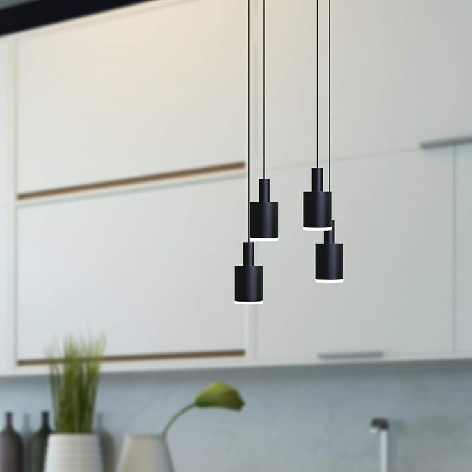 Virgo 4 Mini Pendant Lighting Black - LED Hanging Light Fixture for Kitchen Island, Bar, Foyer - Cluster Pendants - Dimmable, Adjustable Wire, Lamp Bulb Included