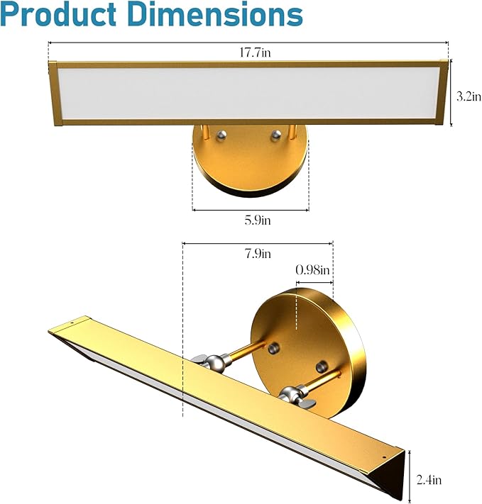 Lightdot 180° Rotatable Light Panel Bathroom Vanity Lights - 17.7IN Adjustable LED Bathroom Light Fixture, Wall Mounted Illumination for Living Room, Shower Mirror, Dressing Table-G0508