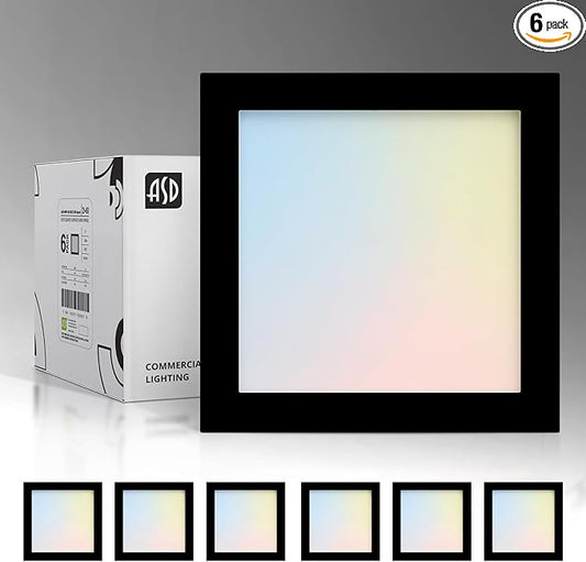 ASD LED 9" Square Flush Mount Light | 18W 1270LM 3000-5000K 120V | 3CCT, Dimmable, Ultra Slim, ETL Listed | Thin Surface Lamp, Bedroom Ceiling Lighting | Black, 6 Pack