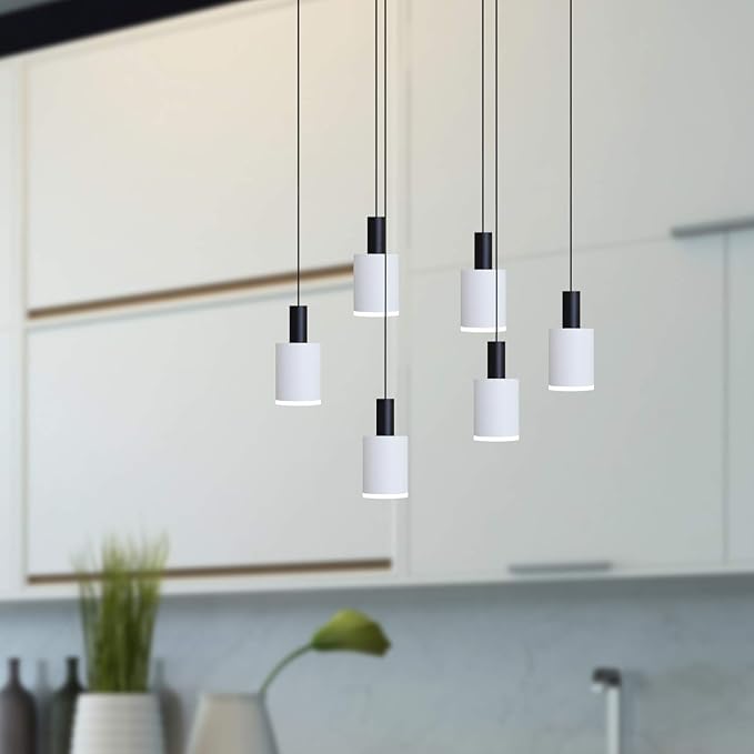 Virgo 6 Mini Pendant Lighting Black-White - LED Hanging Light Fixture for Kitchen Island, Bar, Foyer - Cluster Pendants - Dimmable, Adjustable Wire, Lamp Bulb Included