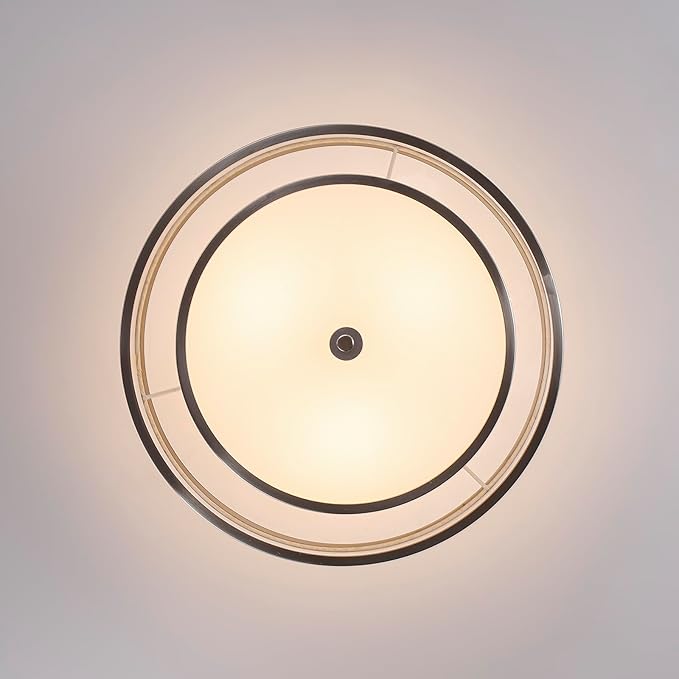 Farmhouse Close to Ceiling Light, 3-Light Flush Mount Ceiling Light Fixture with 2-Layer Fabric Shade, Modern Drum Ceiling Lamp for Hallway Bedroom Living Room (Brushed Nickel)
