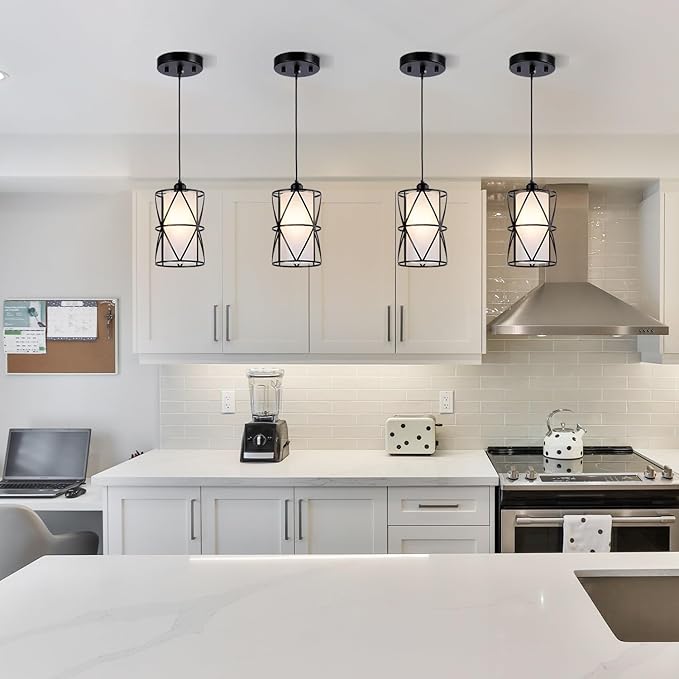 5.4"×7.9" Pendant Lights - Matte Black Kitchen Island Lights, Modern Cylindrical Pendant Light Fixtures with Frosted Glass, Foyer Lighting