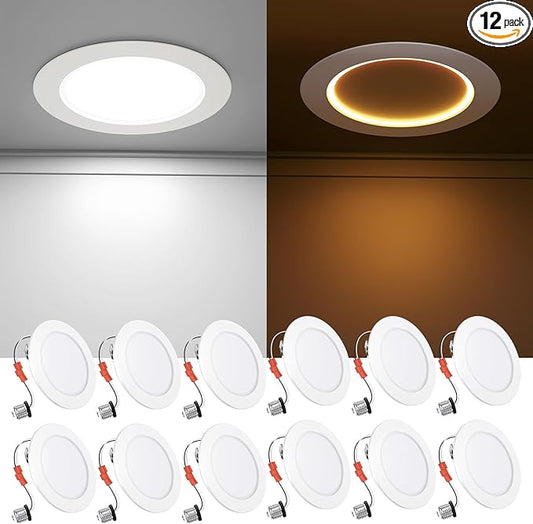 Ensenior 12 Pack 4 Inch 5CCT LED Can Lights with Night Light, Retrofit Led Recessed Lighting, Dimmable, 7W 120V, 700LM, IC Rated - FCC