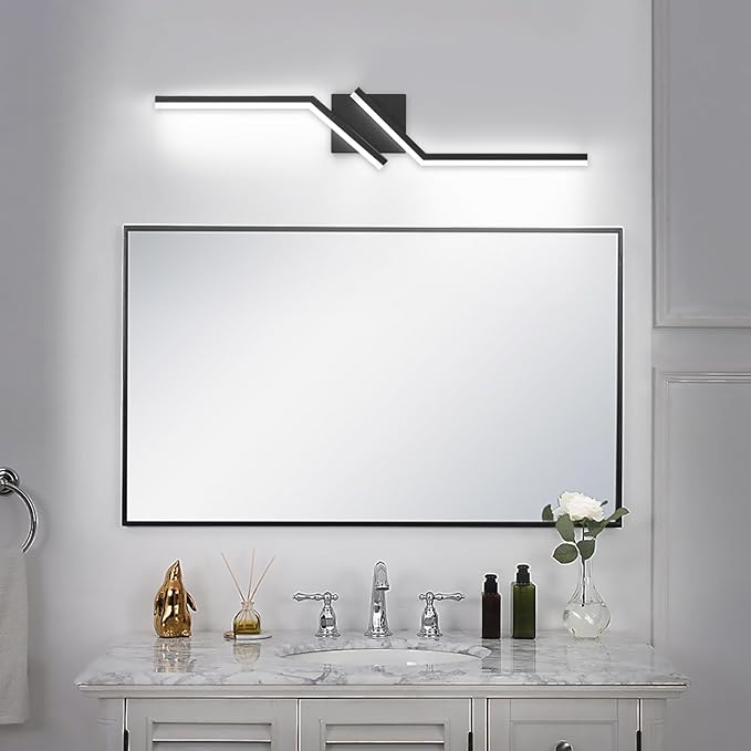 ZUZITO 32 inch Black Vanity Light Modern Bathroom Lights Over Mirror Dimmable Bathroom LED Lights 6000K Cool White ETL Driver