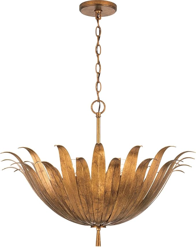 Capital Lighting 349541AG Eden Traditional Bohemian Botanically Inspired Pendant Ceiling Light Fixture, 4-Light 240 Total Watts, 19"H x 24"W, Antique Gold