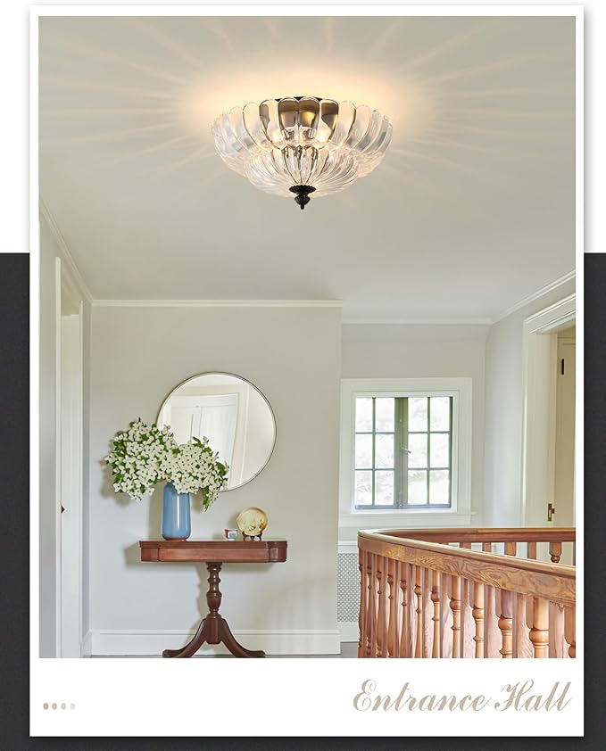 ANYLOVE Modern 12Inch Clear Glass Flower Glass Semi Flush Mount Ceiling Light, 3 Light for Living Room Bedroom Hallway Entryway Foyer