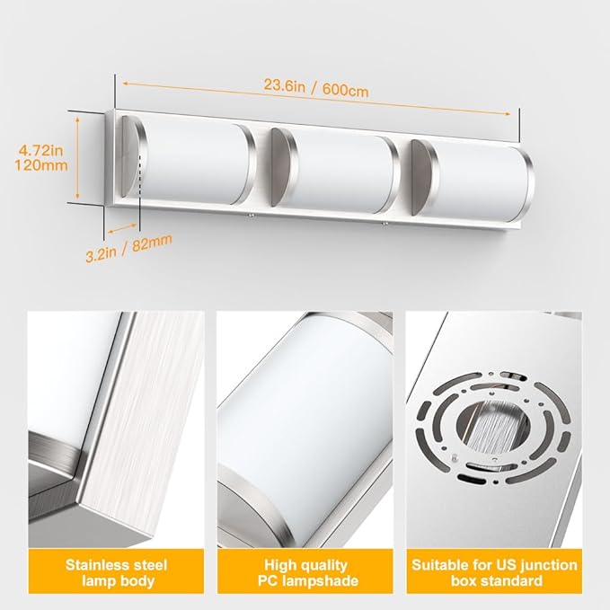 Sytmhoe Bathroom Vanity Light Brushed Nickel,Modern 24 inch LED Vantity Light Fixtures for Mirror,24W 6000K Warm White Wall Sconces Bathroom Lighting Fixture Over Mirror（Cool White 6000k）