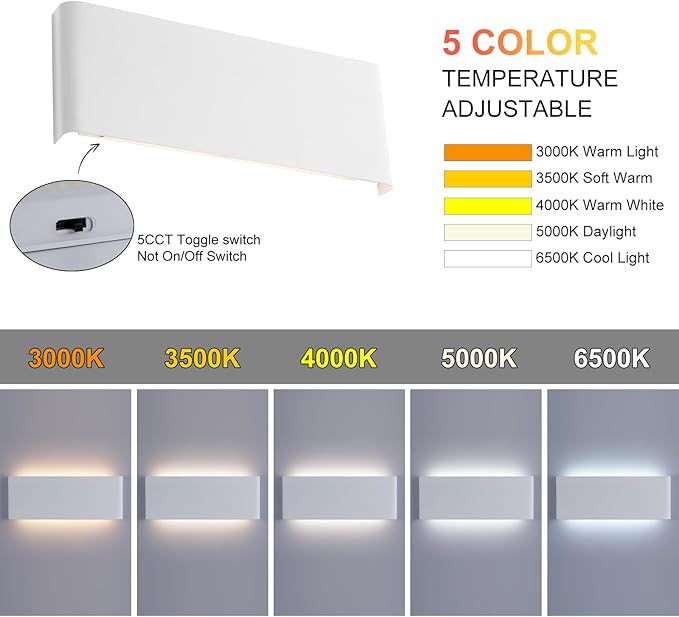 Mille Lucciole 15"Modern LED vanity light,20W Dimmable 5 CCT (3000K-6500K) Adjustable Wall Lamp,Up and Down Wall Lighting,Indoor Wall Sconce for Bedroom,Staircase,Hallway,Dressing Table,4 Pack（White）