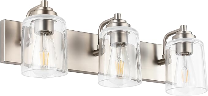 SOLFART Brushed Nickel Vanity Light Bathroom Light Fixtures Over Mirror 3 Light Bathroom Lights for Mirror Bathroom Vanity Lighting