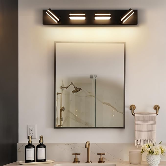 Torondo 360° Rotate LED Bathroom Vanity Light Fixtures, 1600LM Acrylic Matte Black Vanity Lights for Bathroom, Modern Wall Lighting Fixtures Over Mirror Kitchen Living Room Hallway (Warm Light 3000K)