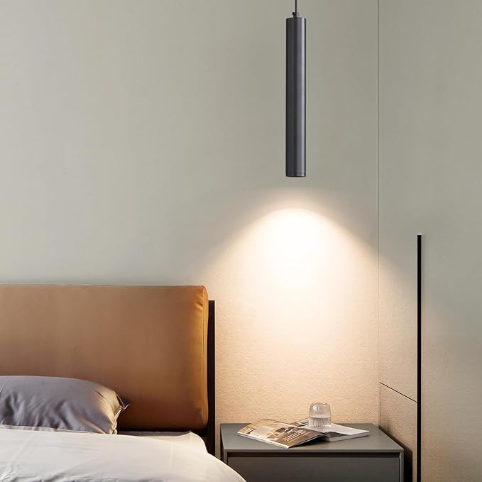 Modern LED Pendant Light for Kitchen Island, 3 Color 3000K/4500K/6500K, Black Minimalist Linear Hanging Light Fixture, 8W 800 Lumen, Mini Ceiling Chandelier for Dining Room, Bedroom, Hallway